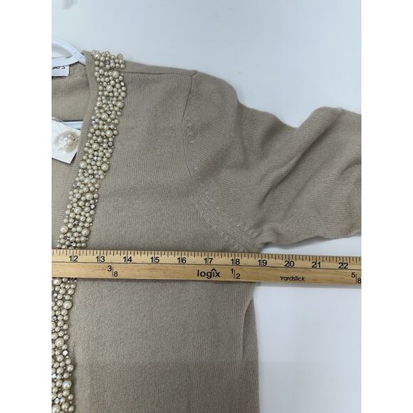 Bloomingdales Womens Cardigan Size Medium Champagne Cashmere Embellished NWT - Picture 8 of 12